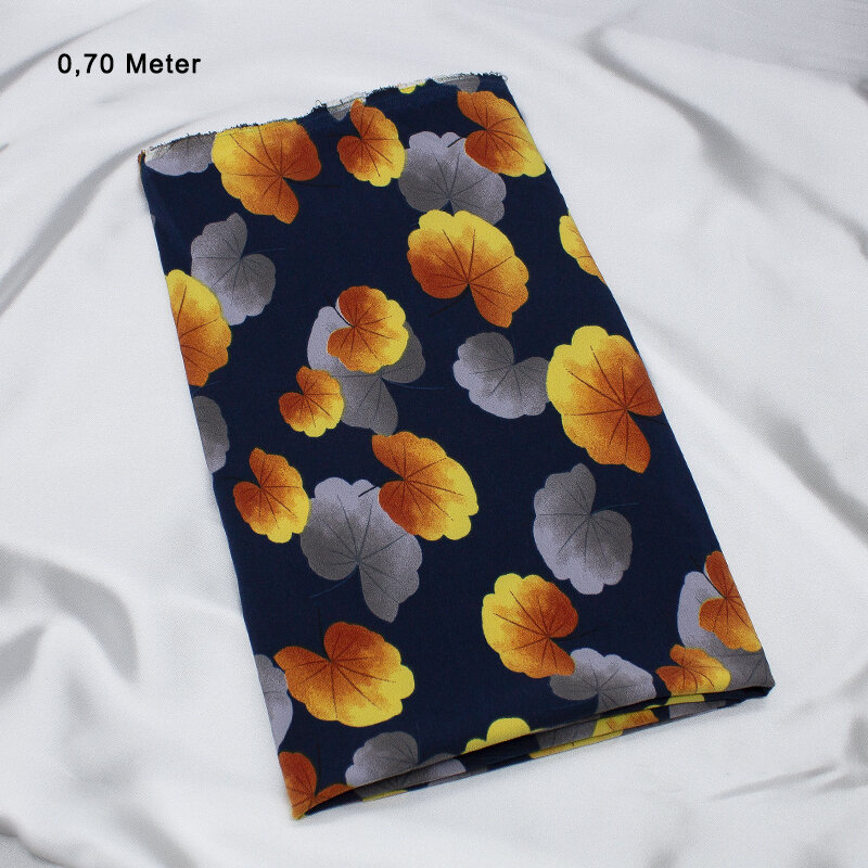 Crepe Digi Druck Blätter, dunkelblau, 0,70 Meter