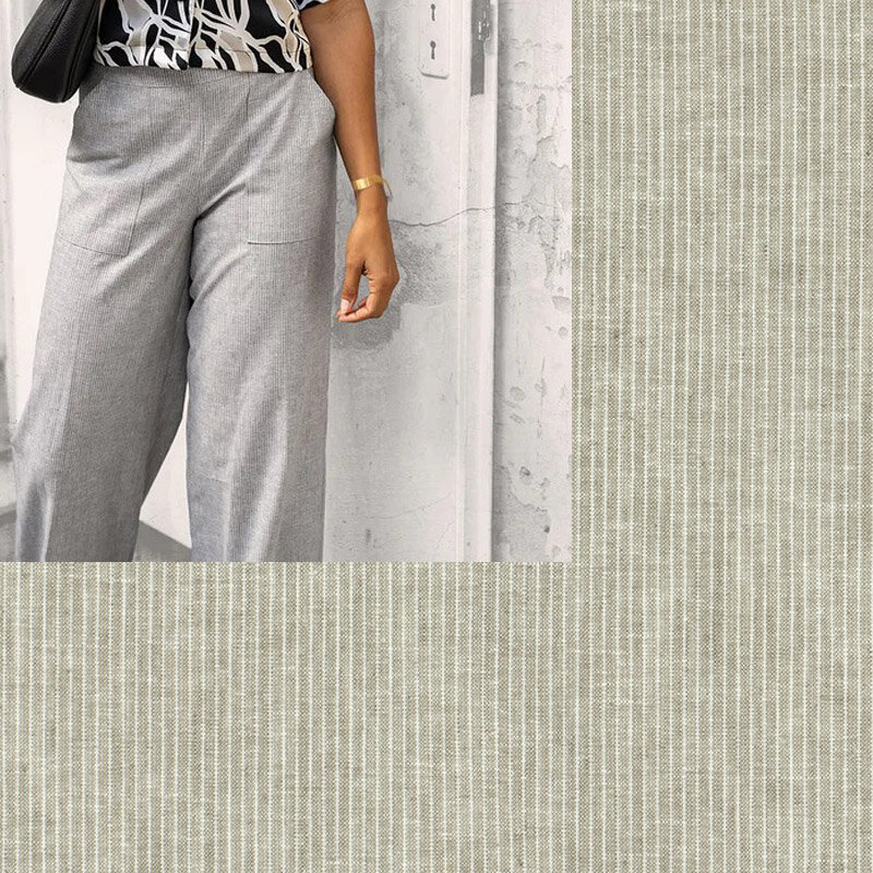 Modestoffe Damen, Chambré Stoff Streifen Khaki-Grün (Hose)