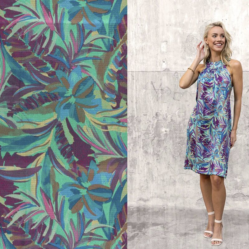 Modestoffe Damen, Polyester Bubble, Blumen, Altes Grün (Kleid)