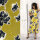 Modestoffe Damen,Satin Duchesse Stoff bedruckt  Blumen, Gelb (Kleid)