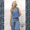 Modestoffe Damen, Jeans Stoff Blätter, Indigoblau...