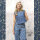Modestoffe Damen, Jeans Stoff Blätter, Indigoblau (Top + Hose)