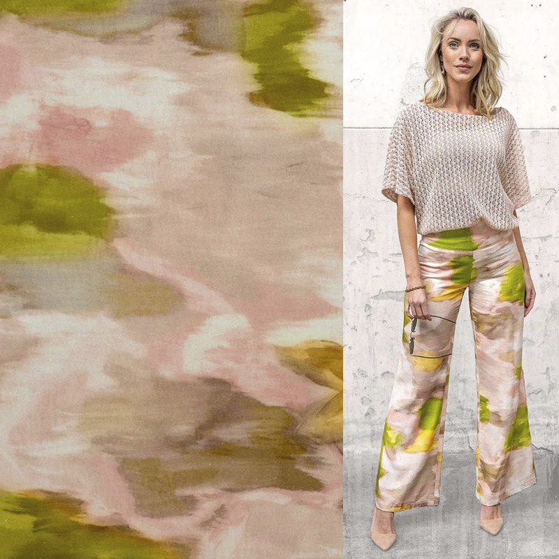 Modestoffe Damen, Viskose-Leinen Stoff bedruckt, Abstrakt, nude (Hose)