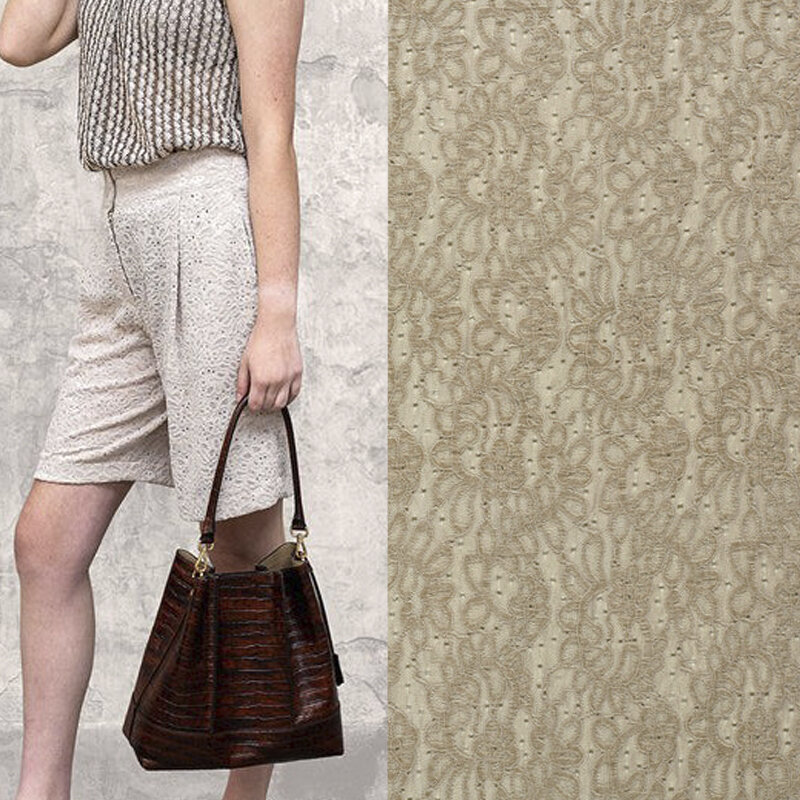 Modestoffe Damen, Chenille Stoff Uni Beige (Bermudas)