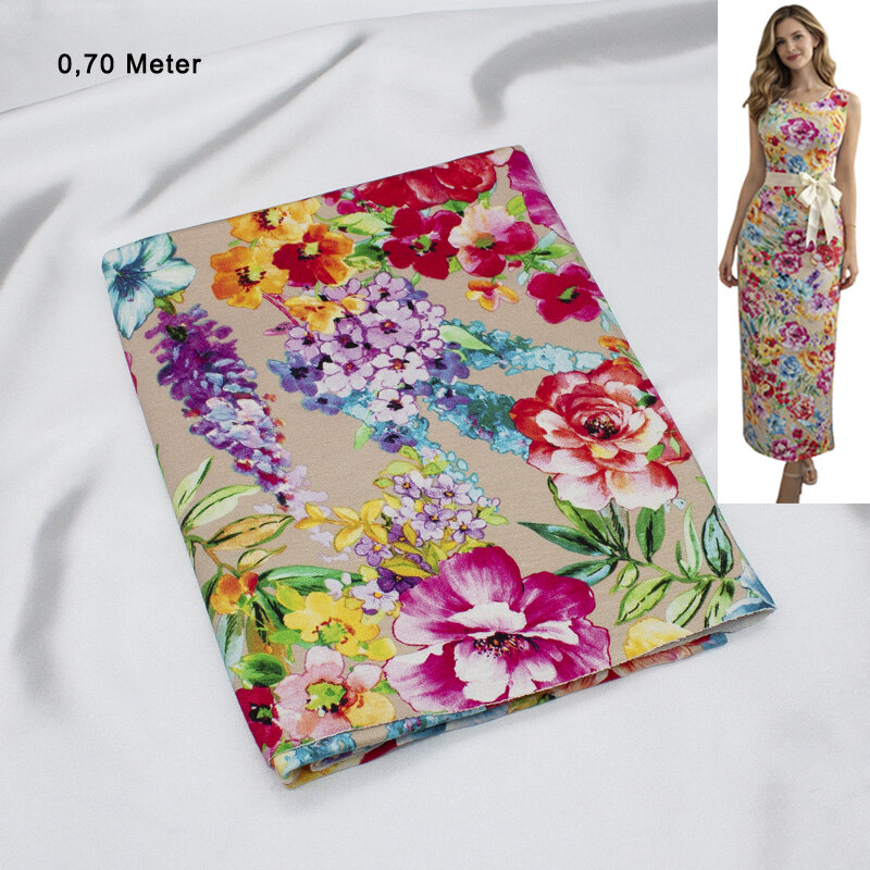 Viskose Druck mit Abseite, Blumen, 0,70 Meter