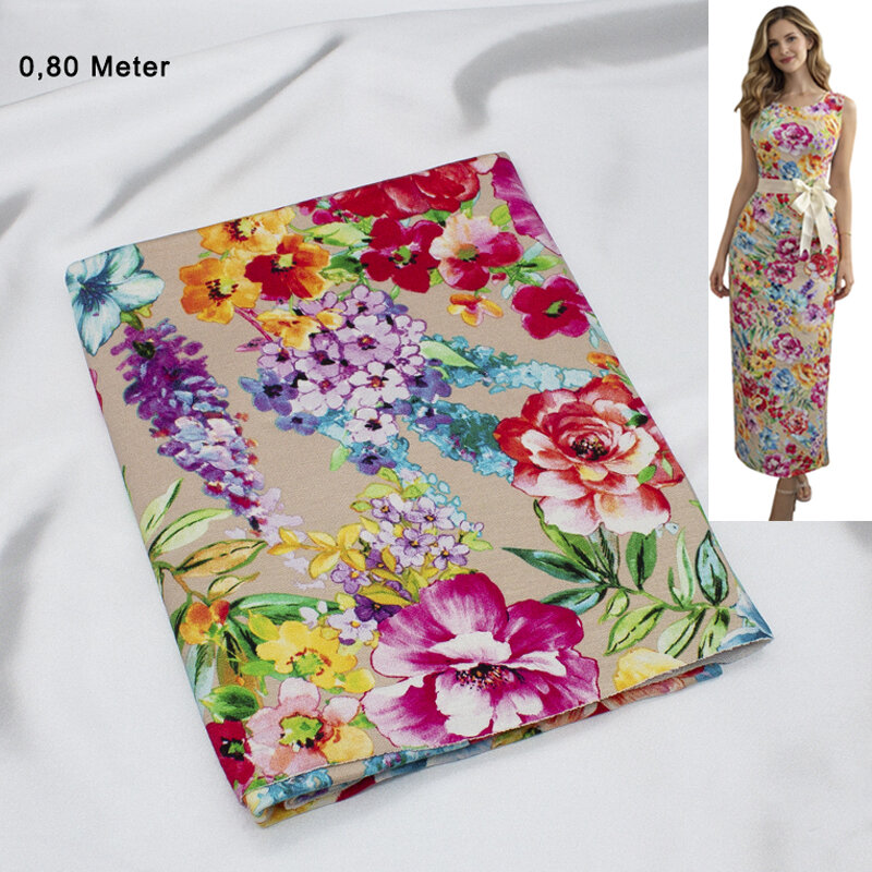 Viskose Druck mit Abseite, Blumen, 0,80 Meter