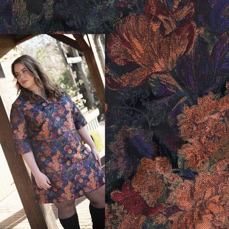 Jacquard Blumen Bunt / Schwarz – Poppy 27