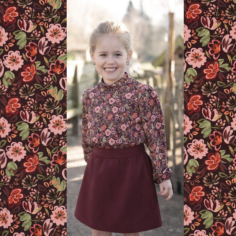 Baumwolljersey Digital Blumen Bordeauxrot – Poppy 27