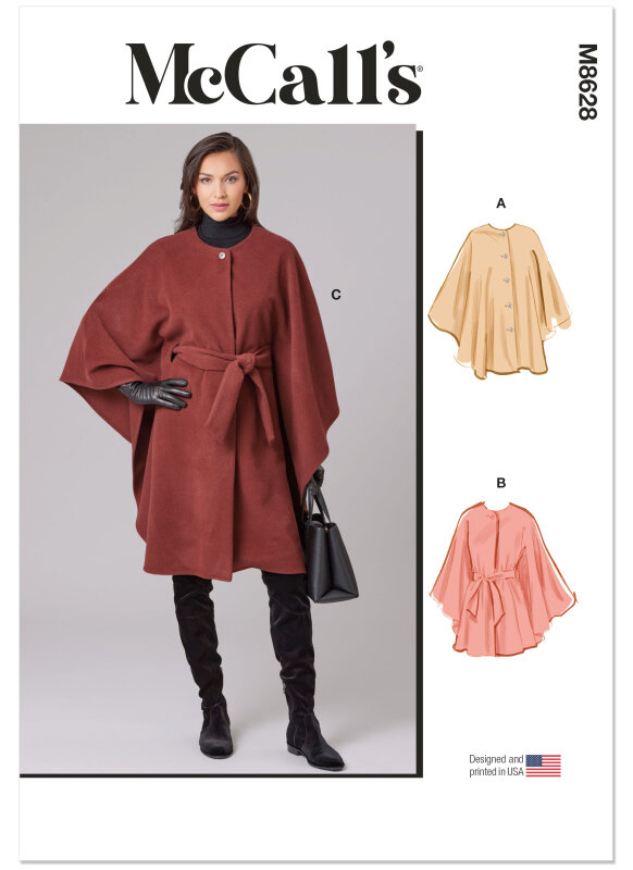 McCalls Schnittmuster Damen- Poncho-Mantel (XS-S-M-L-XL-XXL)