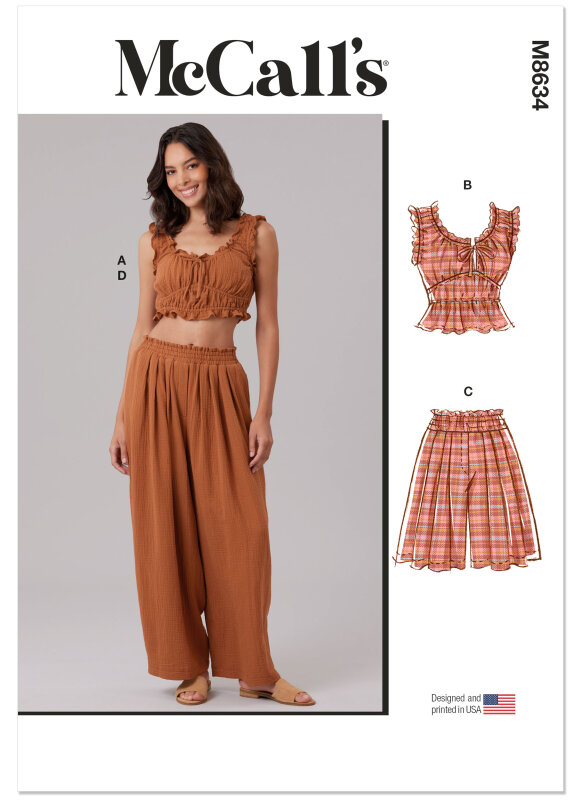 McCalls Schnittmuster Damen -  Das ärmellose Lounge-Oberteil, Shorts und Hosen (XS-S-M-L-XL-XXL)