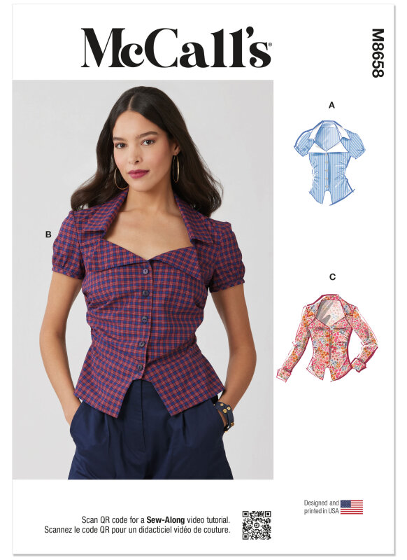 McCalls Schnittmuster Damen - Taillierte Bluse mit Herzausschnitt & Kragen