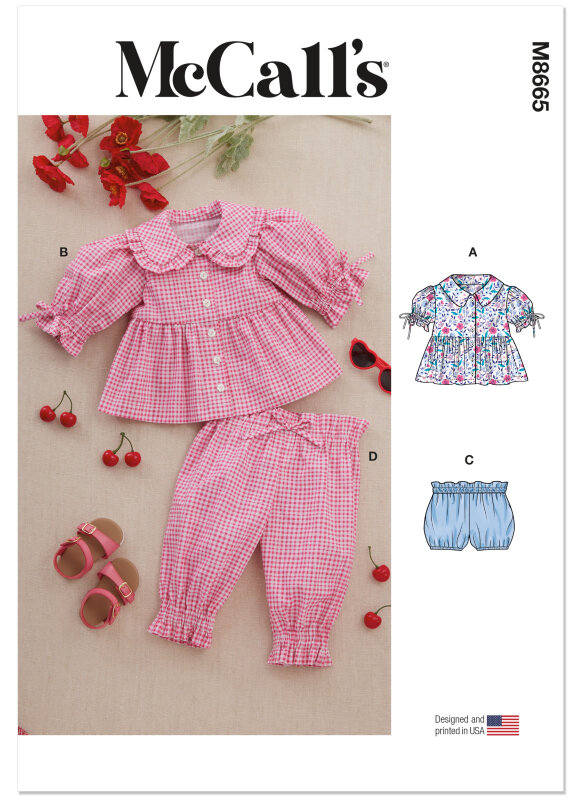 McCalls Schnittmuster Baby-/Kleinkinder-Set: Rüschen-Tunikabluse & Hose (XS-S-M-L)
