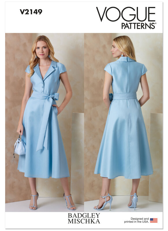 Vogue Schnittmuster  Damen, Kleid mit Flügelärmeln und einem taillierten Oberteil
